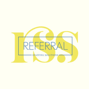 logo for RSS Referral in yellow with blue lettering