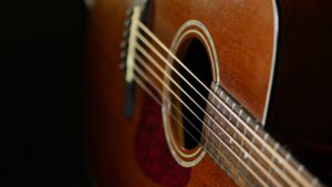 close-up of an acoustic guitar representing the intimate folk sound audiences can expect at the Johnsmith Pump House concert at the Pump House Regional Arts Center.