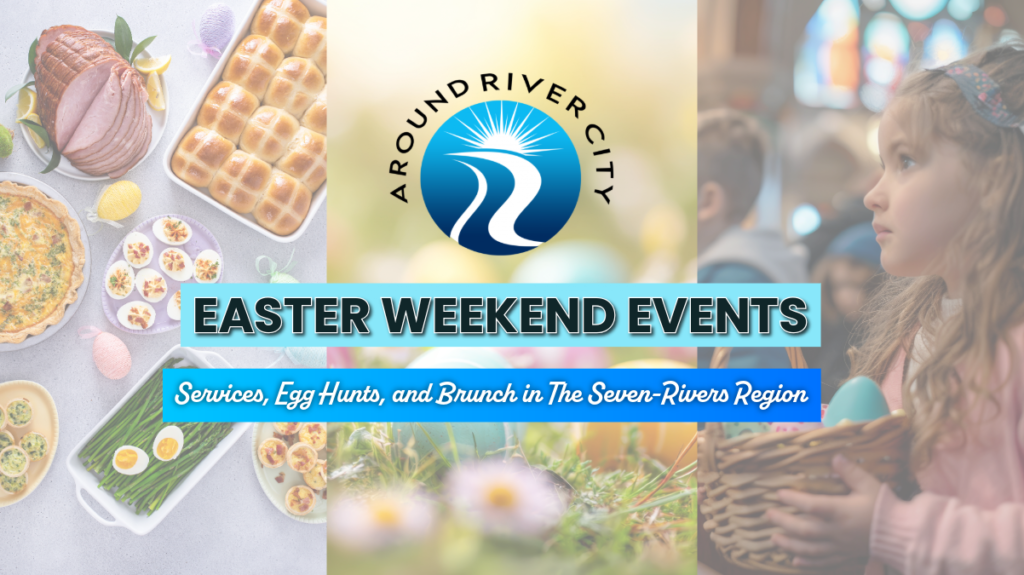 Images of easter egg hunts, easter brunch, easter mass, and easter holy services