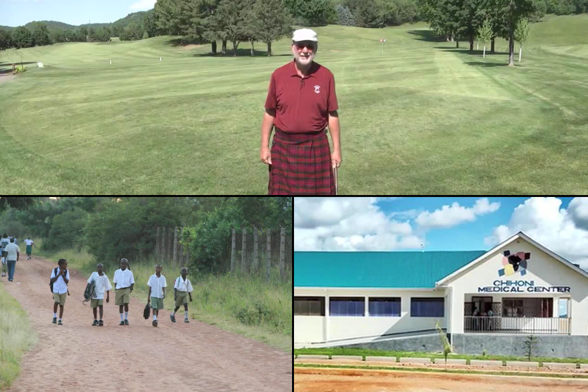 Tri-spilt image. Top: Bob Newberry. Bottom Left: Kids in Tanzania. Bottom Right: Chihoni Medical Health Center in Tanzania.