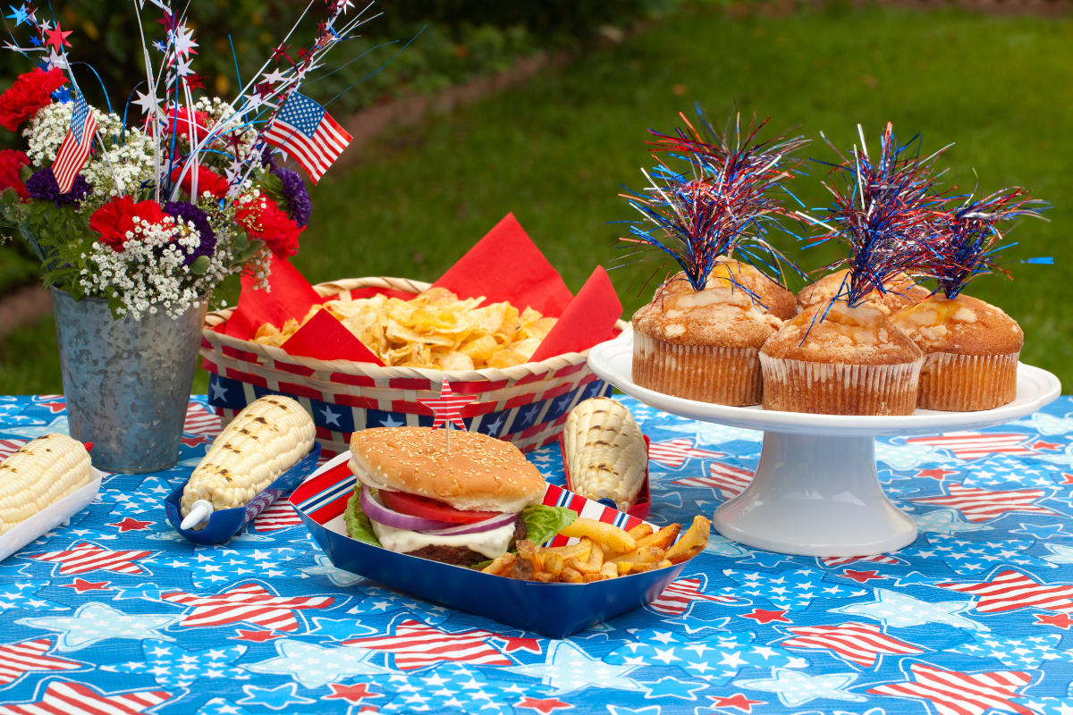 4th of July Cookout Food at party on table outside for America 250.